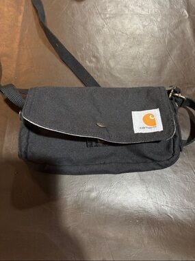 Carhartt Black Canvas Crossbody Belt Bag with Orange Logo Patch